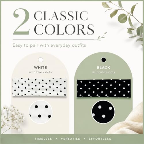 Classic Black and White Polka Dot Headbands - 2 Pack for Women