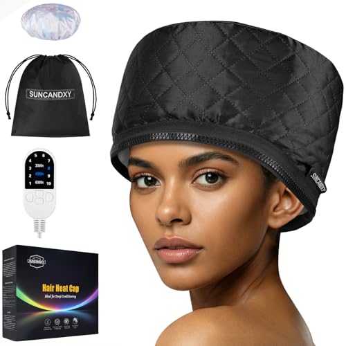 SUNCANDXY Hair Steamer Heat Cap for Deep Conditioning, Deep Black