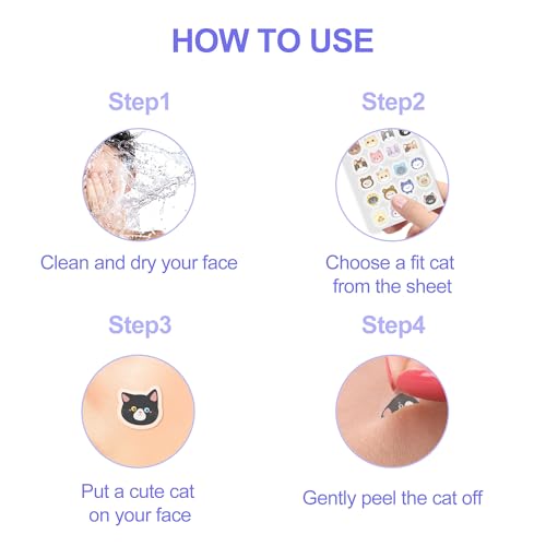 Cute Cat Hydrocolloid Pimple Patches - 120 Count with Salicylic Acid & Tea Tree Oil