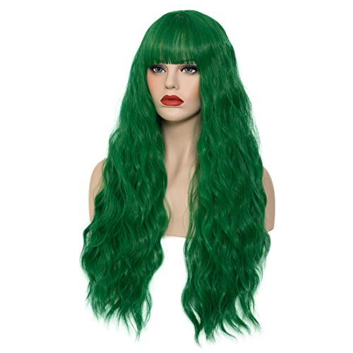 Green 27'' Curly Wig for Women - Heat-Resistant Synthetic Wig Cap Included (Variant: Green)