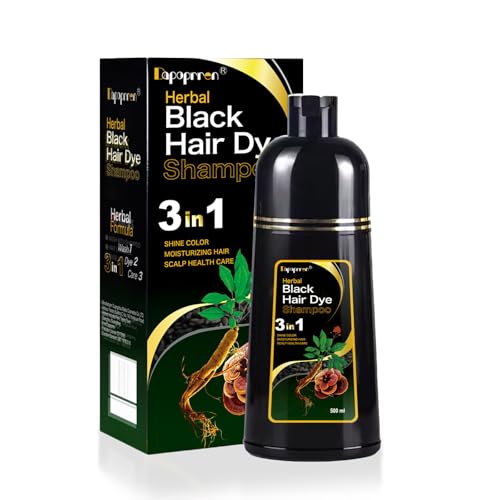 Dapoprren 3-in-1 Black Hair Dye Shampoo, Herbal Gray Coverage 500ml