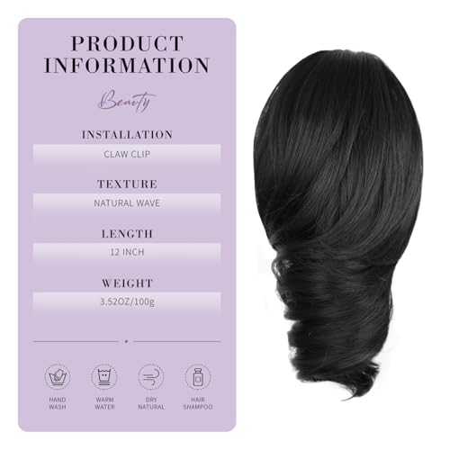 ZQIAN BEAUTY 12 Inch Black Curly Clip-On Ponytail Extension