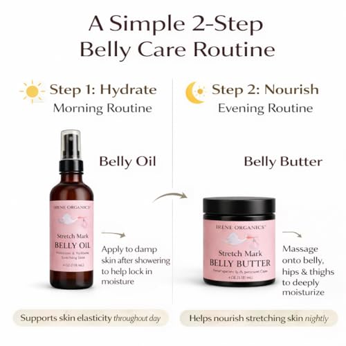 Belly Bundle by Irene Organics - Organic Belly Butter and Oil for Pregnancy Stretch Mark Prevention and Treatment - Award Winning Skincare For Pregnancy and Postpartum - Mother's Day Gift Set (Large)