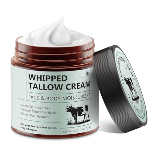 Whipped Beef Tallow Moisturizer - 100% Grass Fed, Nourishing Cream for Face & Body, Deep Hydration, 4.2 Oz