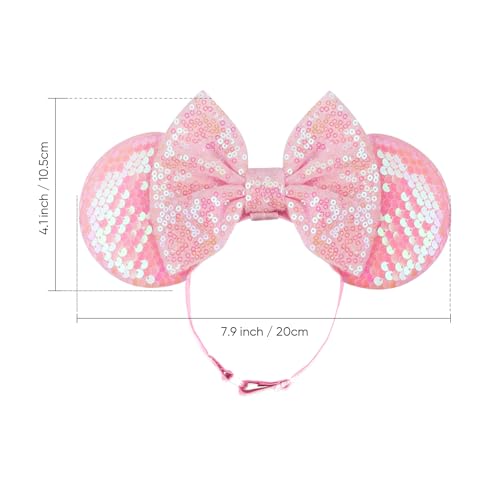 Minnie Mouse Ears Headbands with Bow - 2 Pcs Elastic Costume Accessories, Purple & Pink