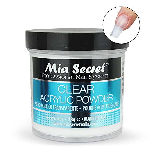 Mia Secret Clear Acrylic Powder 4oz - Self-Leveling, Superior Adhesion, US Made