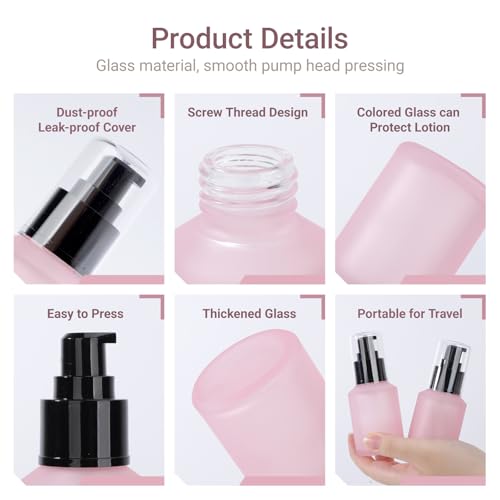 Segbeauty 15ml Frosted Glass Pump Bottles - 3 Pack Refillable Travel Set