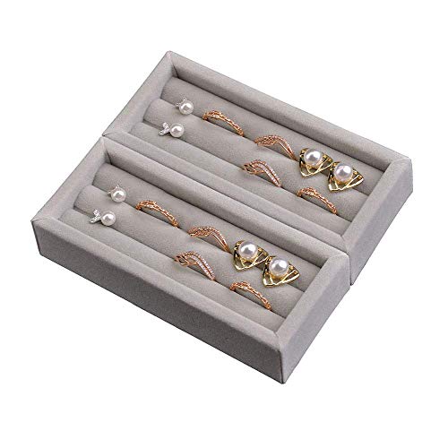 DesignSter Stackable Velvet Jewelry Tray Set - 2PCS Ring Organizer