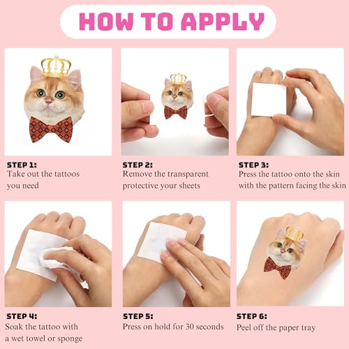 50 PCS Cat Temporary Tattoos for Kids Birthday Parties