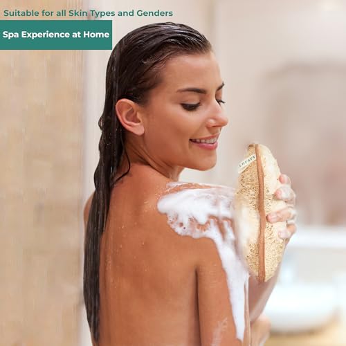 Large Natural Dual-Sided Loofah Sponge - Pack of 3, Exfoliating Bath Scrubber