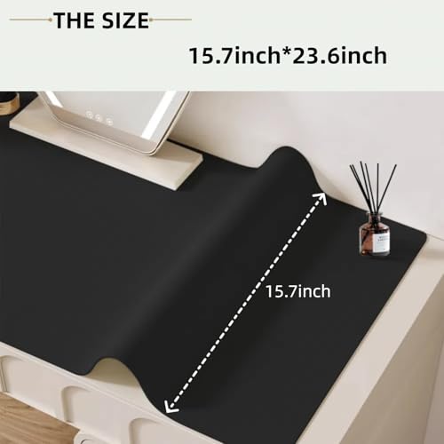 Black Waterproof Makeup Mat - Easy Clean PU Leather Vanity Protector