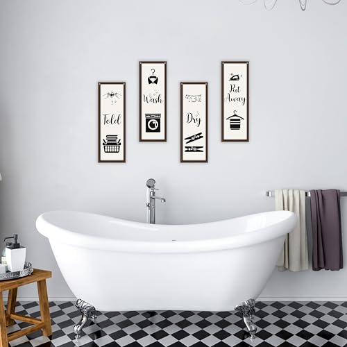 4 Wooden Laundry Room Signs - Funny Minimalist Wall Decor