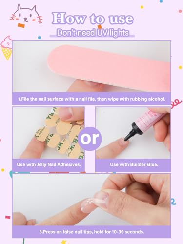 78 Pieces Press on Nails for Kids - EBANKU Pink Star/3P Set