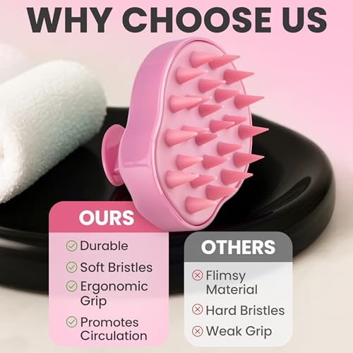 RELAXXO Pink Scalp Massager & Hair Growth Brush - Exfoliator & Shampoo Brush