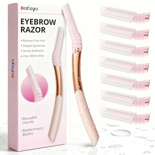 Eyebrow Razor and Face Razor for Women, Reusable Metal Handle with 7 Refill Blades, Dermaplane Razor with Protective Silicone Cap, Eyebrow Hair Trimmer