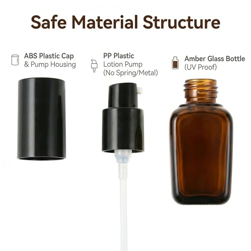 ericotry 3-Pack 100ml Amber Glass Refillable Pump Bottles Leakproof Travel Containers