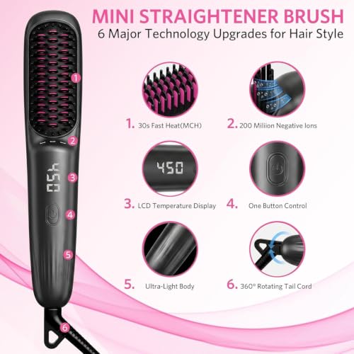 Househerb 2-in-1 Hair Straightener Brush - Grey, 9 Temperature Settings