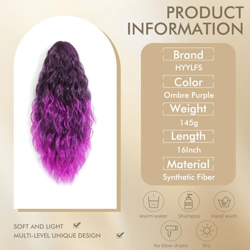 Ombre Purple 16 Inch Wavy Claw Clip Ponytail Extension for Long Hair
