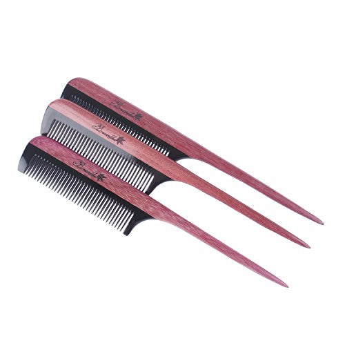 Breezelike Handmade Rat Tail Hair Comb, Purpleheart Wood & Buffalo Horn