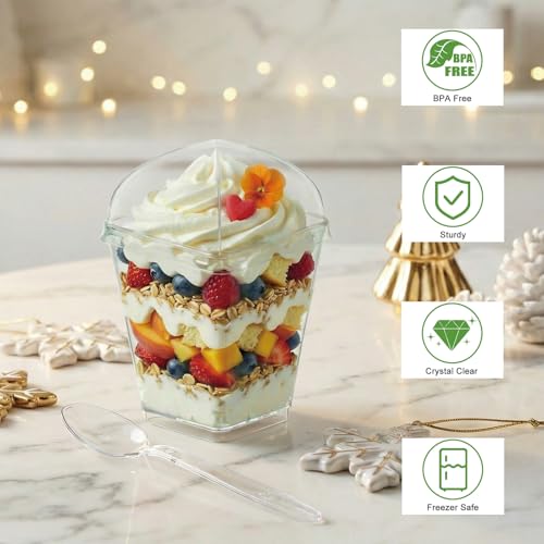 5 oz Mini Dessert Cups with Lids & Spoons - 30 Pack Clear Parfait Cups