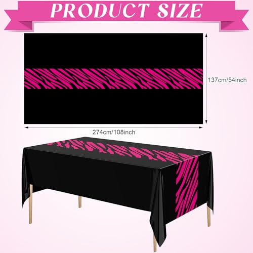 Pink Zebra Tablecloths - 3 Pack Plastic Table Covers 54 x 108"