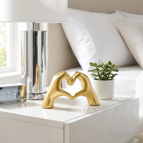 Gold Resin Heart Hands Sculpture - Cute Love Statue for Decor