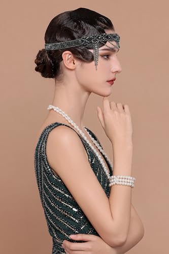 BABEYOND Black 1920s Flapper Headpiece – Great Gatsby Rhinestone Chain Headband