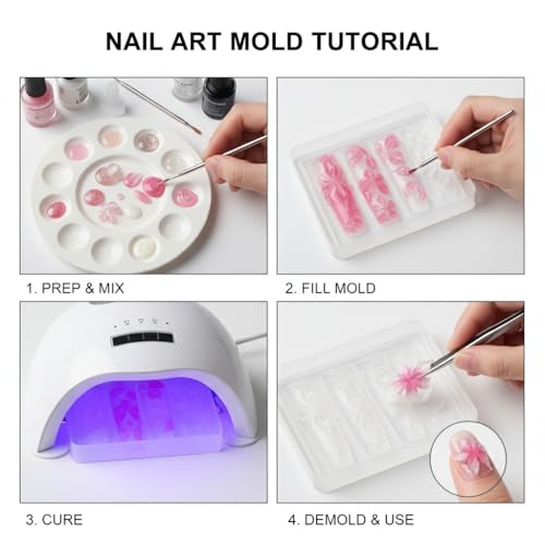 Pizadix 2 Pcs Flower Silicone Nail Art Molds - Romantic Resin & Gel Nail Designs (Flower-1)