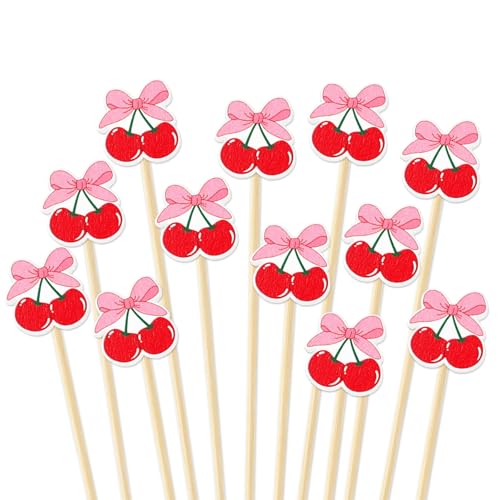 100 Pcs Cherry Bow Cocktail Picks - Bamboo Appetizer Skewers