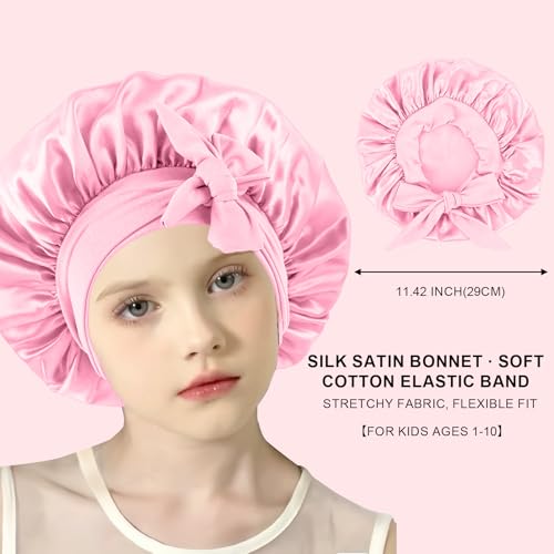 Kids Satin Bonnets for Girls - 2 Pack Hypoallergenic Sleep Caps