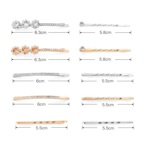CubGreff 20Pcs Rhinestone Hair Pins Set – Gold & Silver Decorative Bobby Clips