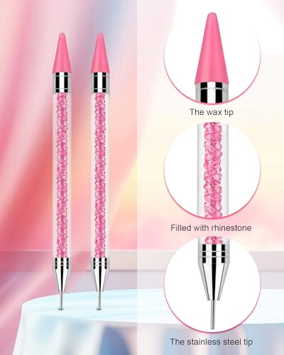 Pink Rhinestone Picker Tool Set with Extra Wax Tips & Tweezers - Difenni