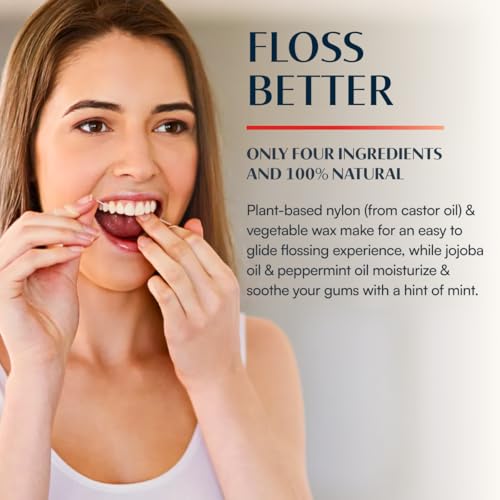 Better & Better Vegan Eco-Friendly Dental Floss in Refillable Glass Jar - 98.4 Feet, Waxed, Plastic-Free, Plant-Based, Zero Waste Oral Care