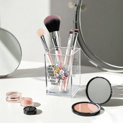 Vgrti Acrylic Pen & Makeup Brush Organizer - Double-Sided Desk Holder, Women's Rights Gift
