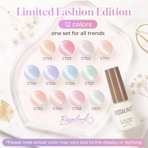ROSALIND Spring Summer Cat Eye Gel Nail Polish Kit 12 Pastel Colors with Magnet