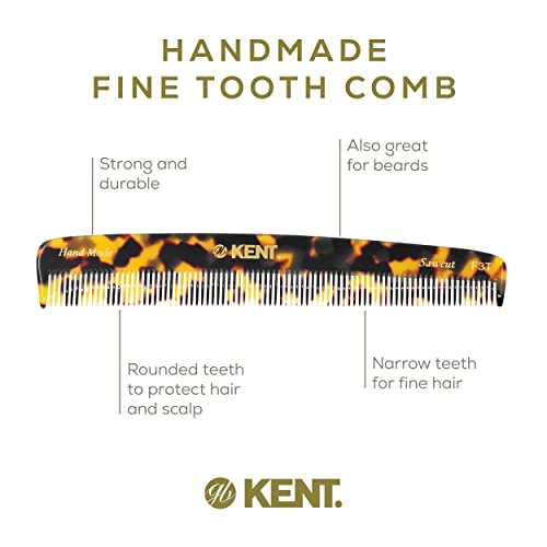 Kent F3T Fine Tooth Styling Comb - Hand-Polished Cellulose Acetate, 6.3 Inch