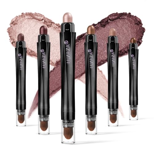 LUXAZA 6-Piece Cream Eyeshadow Stick Set, Waterproof Shimmer & Matte Finish