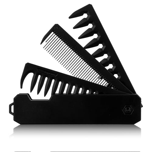 Tyqour Folding Pocket Comb - 3-in-1 Travel Hair Brush for Men