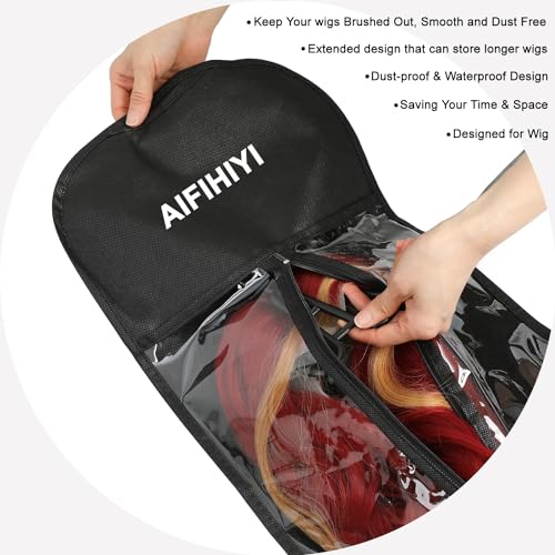 AIFIHIYI 31.5 Inch Extra Long Pink Wig Storage Bags Set of 3 with Hangers