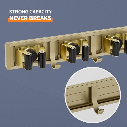 Reliahom Adjustable Broom Holder Wall Mount Storage Rack - 5 Racks & 4 Hooks