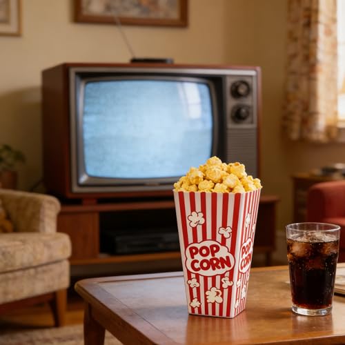 Homrelaxy 5 Pack Reusable Popcorn Containers - Classic Red & White Buckets