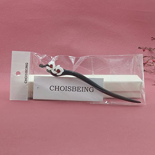 Handmade Ebony Wood Hair Stick - Retro Floral Hairpin for Buns