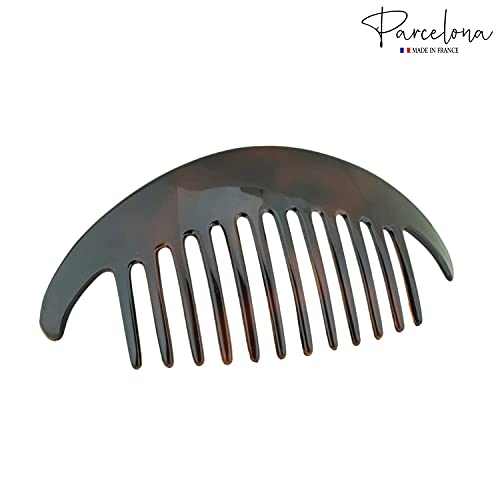 Parcelona Tortoise Shell Brown French Alice Hair Comb Set of 2 - Large 3.75" for Women & Girls