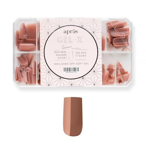 APRÉS Neutrals Gel-X Imani Nail Tips Box of 150, Natural Square Short, 11 Sizes