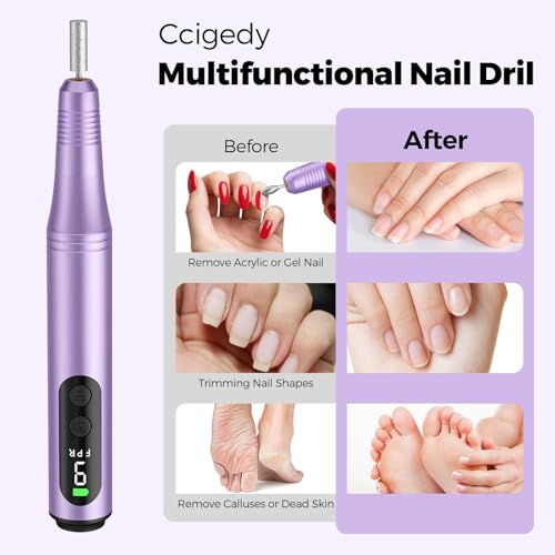 Ccigedy Cordless Electric Nail Drill for Acrylic & Gel Nails - Purple