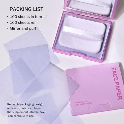 KYDA 200 Sheets Oil Blotting Paper Set with Mirror & Puff