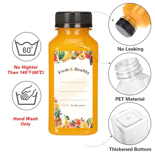 Moretoes 12-Pack 8oz Clear Juice Bottles with Tamperproof Caps
