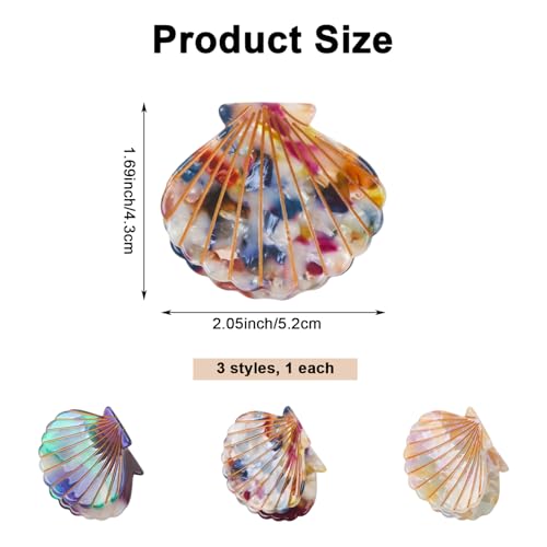3 Pcs Mermaid Seashell Hair Clips - Cute Claw Clips in 3 Colors