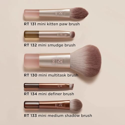 Real Techniques Mini Brush Set with Mirror - 6-Piece Travel Makeup Kit, Nudes