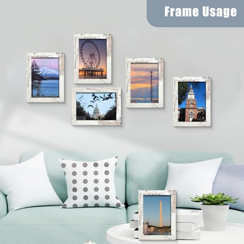 BESCRCL Set of 6 Distressed White 4x6 Picture Frames